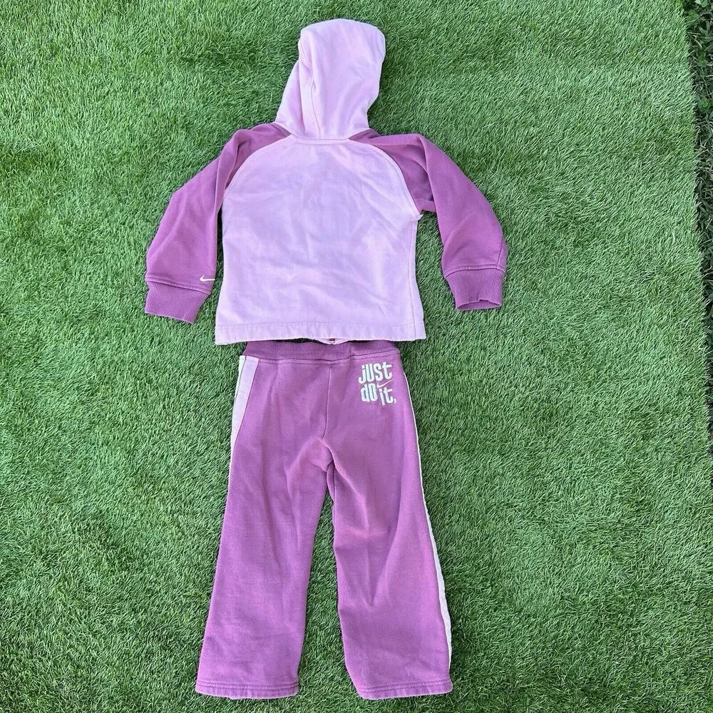 Vtg Y2K Nike Matching Outfit Sweatsuit Girls Size 4T 2 Piece Hoodie Joggers Pink